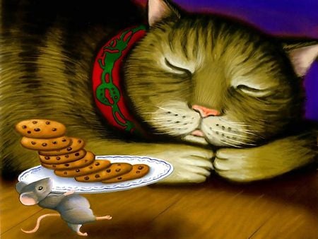 Christmas Mouse - animals, cats, food, mice, christmas