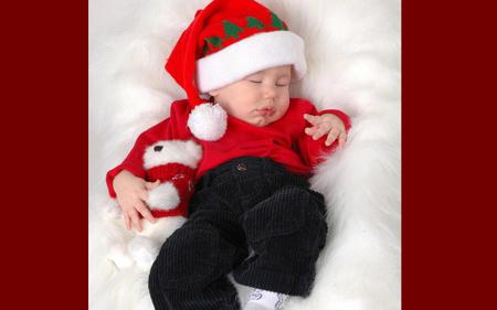 Dreaming of Christmas - sleeping, innocence, people, hat, babies, kids, christmas, angelic, red