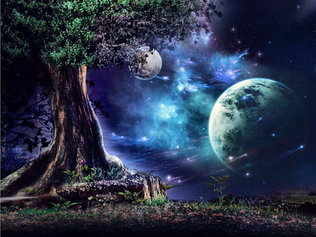 3d wallpaper 1 jpg - moon, sky, purple, tree