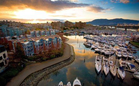 River Town - boats, river, town, coast, edge, city