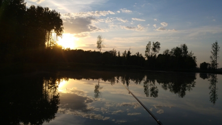 Sunset - fishing, sunset, camera, evening