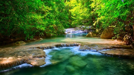 paradise place - nature, trees, forest, beautiful, green, waterfalls