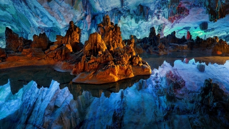 Reflections in a Cavern - cavern, walls, reflections, nature, blue