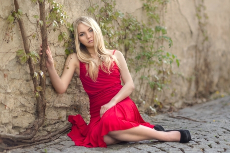 Model in Red - blonde, model, red, dress