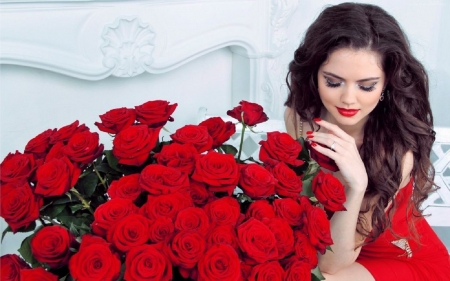 Red Roses for Rose (EyesOfAnAngel) - painted finger nails, red roses, brunette, feminine