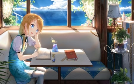 Dreamer Girl - window, girl, room, anime, book, original, dreamer