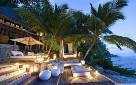 Beach Holiday - Evening, Bungalow, Resort, Palms, Vacation