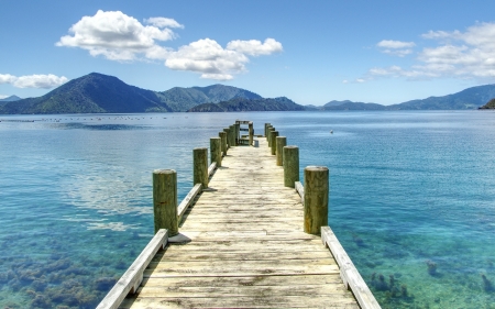 Pier in the Lake - lake, wooden, pier, nature, blue