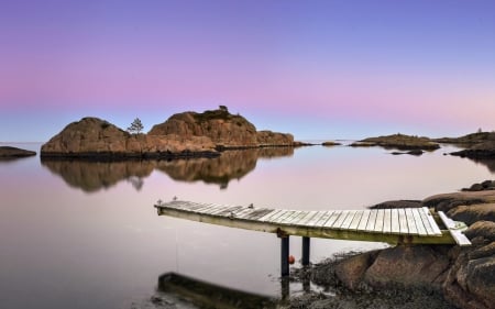 Lake in Twilight - lake, nature, twilight, pier