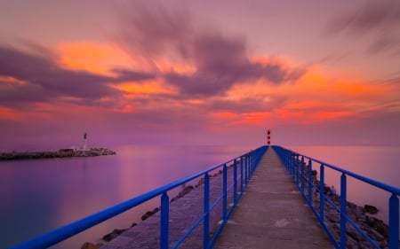 Orange Sky - lighthouse, france, sunset, pjer, phare du port la nouvelle