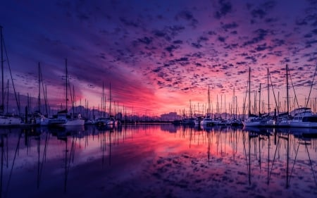 Shades of purple - yacht, sky, marina, water, dusk