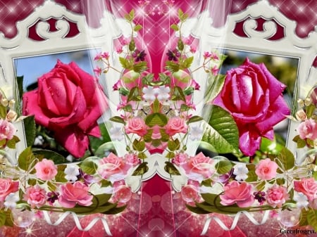 IN THE PINK - flowers, roses, pink, framed