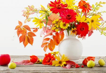 Still life with autumn - Vase, Autumn, Fruits, Flowers, Colorful, Bouquet