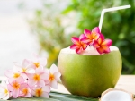 Coconut with plumeria