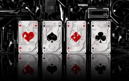 Four of a Kind - cards, Four of a Kind, poker, reflective, 3d