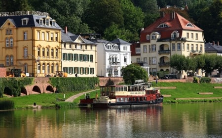 Heidelberg, Germany - germany, houses, river, boat