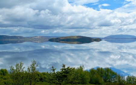 Lake Pingvallavatn, Iceland - calm, clouds, Iceland, lake, reflection