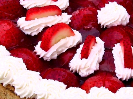 Strawberries - cream, strawberries, red, food, fruit