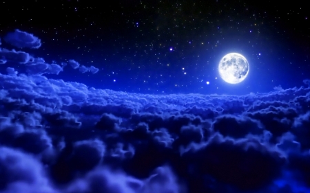 Moon Over All - night, sky, stars, clouds