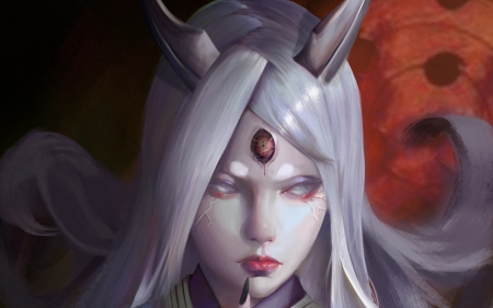 Naruto - face, naruto, demon, fantasy, girl, manga, art, horns