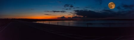 Saylorville Gold Moon - moon, night, lake, sunset