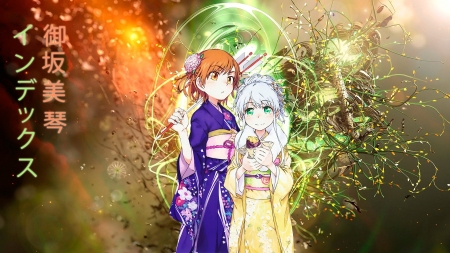 Misaka and Index - index, kimono, to aru majutsu, misaka