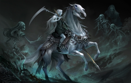 :-) - skull, bones, death, fantasy, carousel, art, horse, luminos, sandara