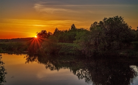 Sunset - nature, sunset, river, sun