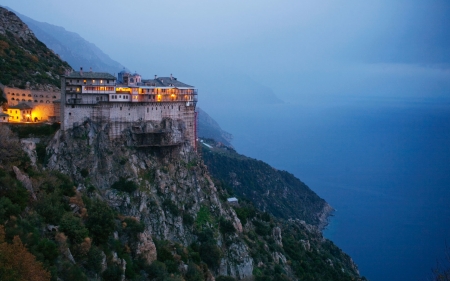 Monastery on Mount Athos, Greece - Greece, sea, mount, Christian, monastery