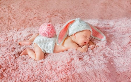 :-) - white, sleep, baby, pink, child, copil, bunny, cute