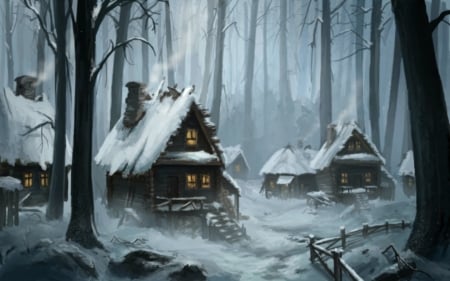 Winter Houses - Trees, Winter, Snow, Houses