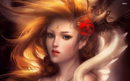 Fantasy Girl - woman, art, flower, hair