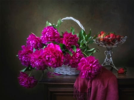 :) - abstract, basket, flowers, pink