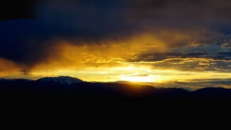 Sunrise Sunset - sky, hills, sun, light, sunset, mountains, gold, clouds, sunrise, firefox theme