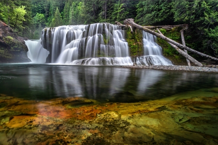 Lower Lewis Falls, Washington - usa, reflection, nature, waterfall