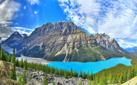 Peyto Lake, Banff NP, Canada - alberta, sky, trees, clouds, mountains