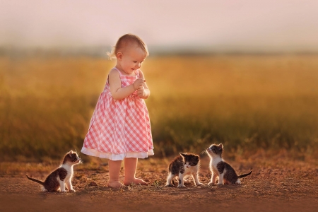 Little Girl - Girl, Animal, Kitten, Joy