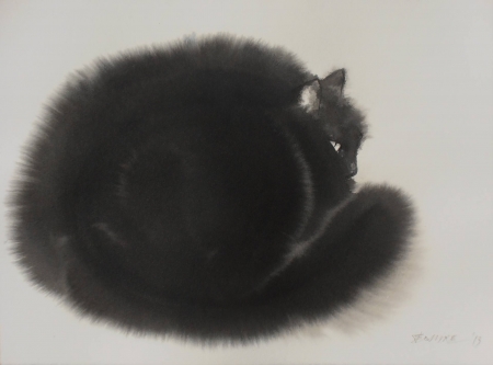 Black cat - black, animal, pisica, art, cat