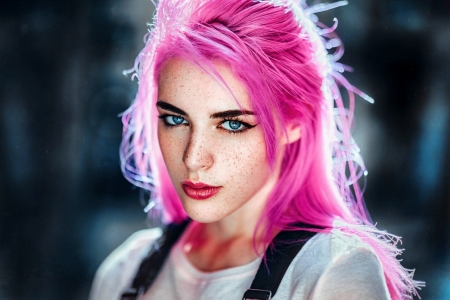 Beauty - sara, gustavo terzaghi, girl, eyes, pink, hair, freckles, woman, model, face