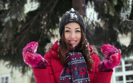 Bring On The Snow - models, people, female, snow, coat, hats, brunette, gloves