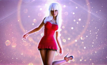 Girl - rendering, stilettos, girl, pink, red, fantasy, dress