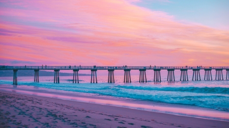 :-) - summer, blue, beach, sea, marion michele, pink, cloud, vara, bridge