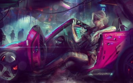 Ciri - ciri, car, girl, pink, fantasy, the witcher