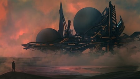 Desert Refinery - futuristic, refinery, digital art, 3d, desert