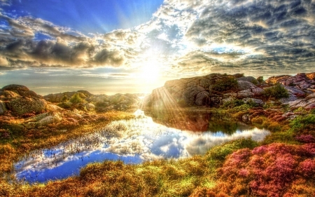 Lovely Sunrise - clouds, sunrise, lake, sky