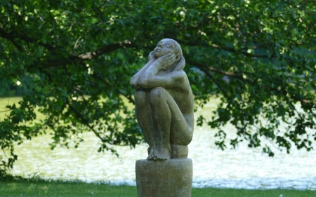 Girl Sculpture - girl, outdoor, tree, sculpture