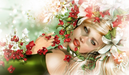 Girl - Girl, Face, Looks, Flowers