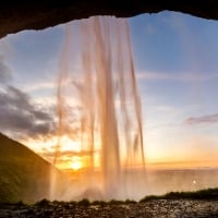 Seljalandfoss Waterfall at Sunset, Iceland