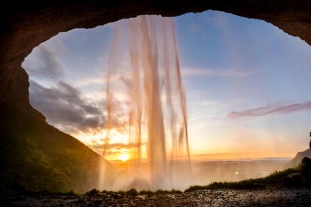 Seljalandfoss Waterfall at Sunset, Iceland