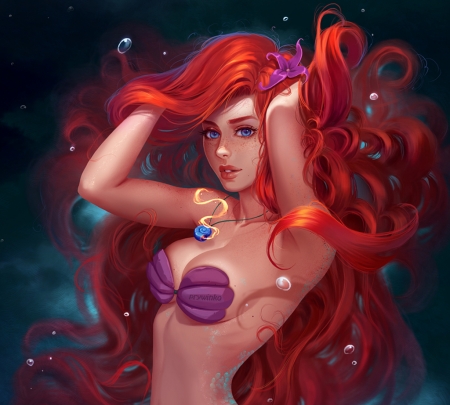 Mermaid - ariel, redhead, vara, girl, frumusete, summer, fantasy, siren, luminos, mermaid, prywinko